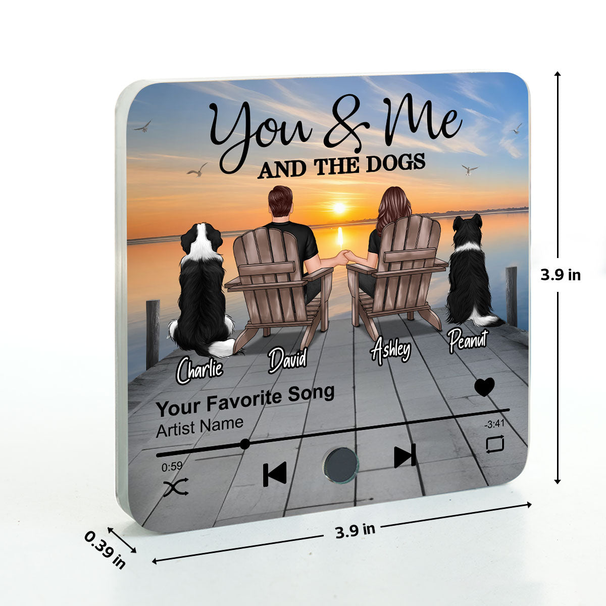Couple You Me And The Dogs Cats Sitting On Lake Dock Personalized Music Fridge Magnet, Gift For Couple, Dog Lovers, Cat Lovers, Pet Lovers