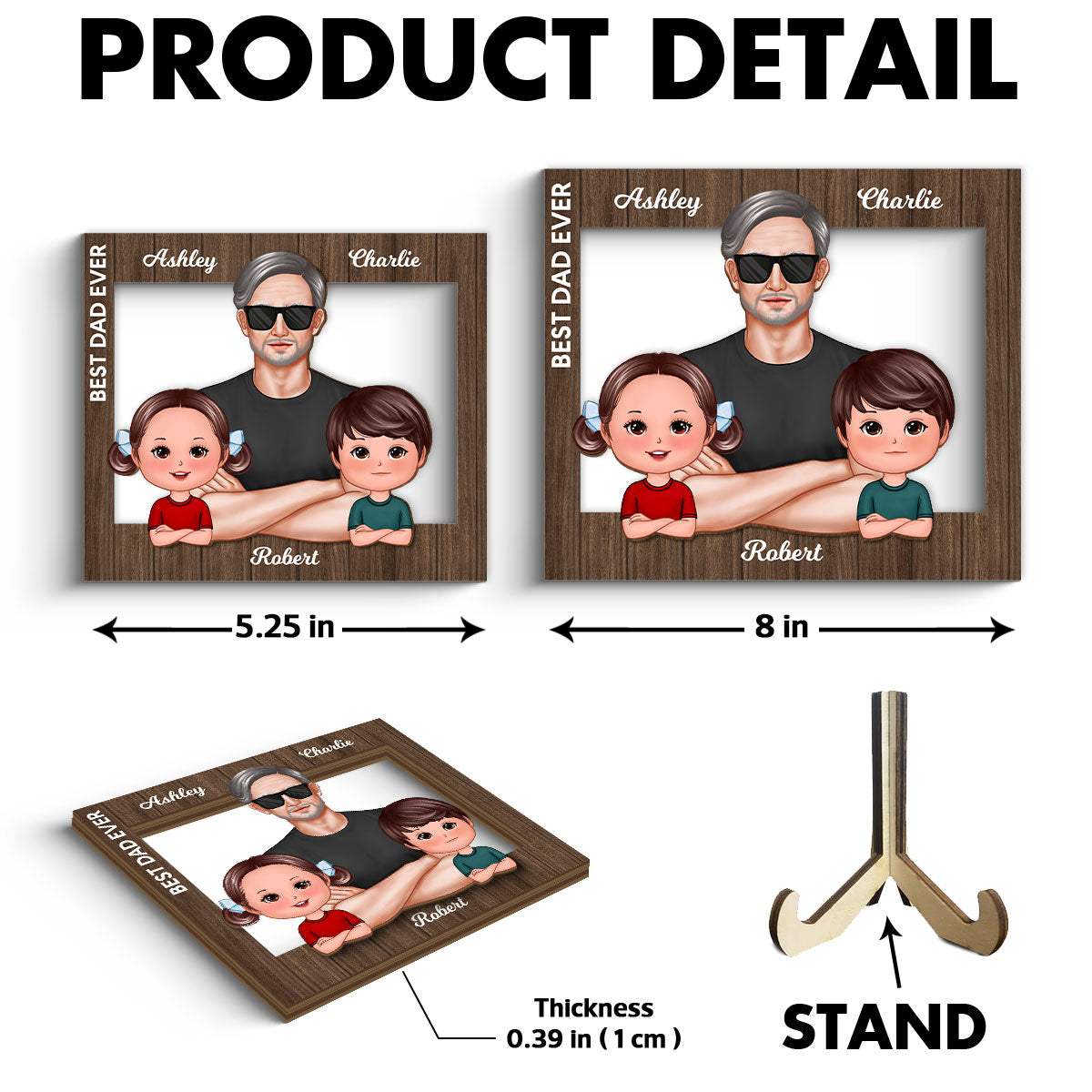 Real Man Dad Grandpa And Kids Frame Personalized 2-Layer Wooden Plaque, Father's Day Special Gift for Dad, Grandpa, Husband