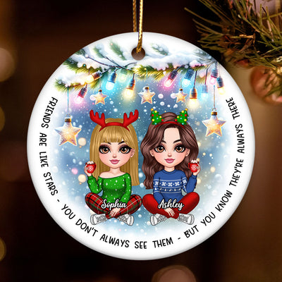 Besties Christmas Tree Light Star Personalized Circle Ceramic Ornament