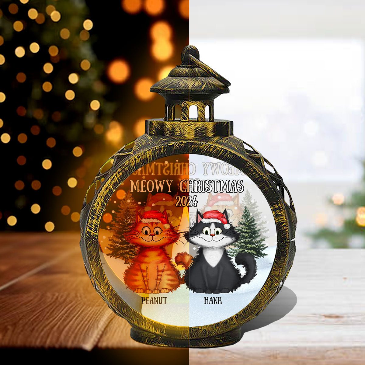 Meowy Christmas Winter Realistic Theme Quirky Cats Personalized Lantern Ornament