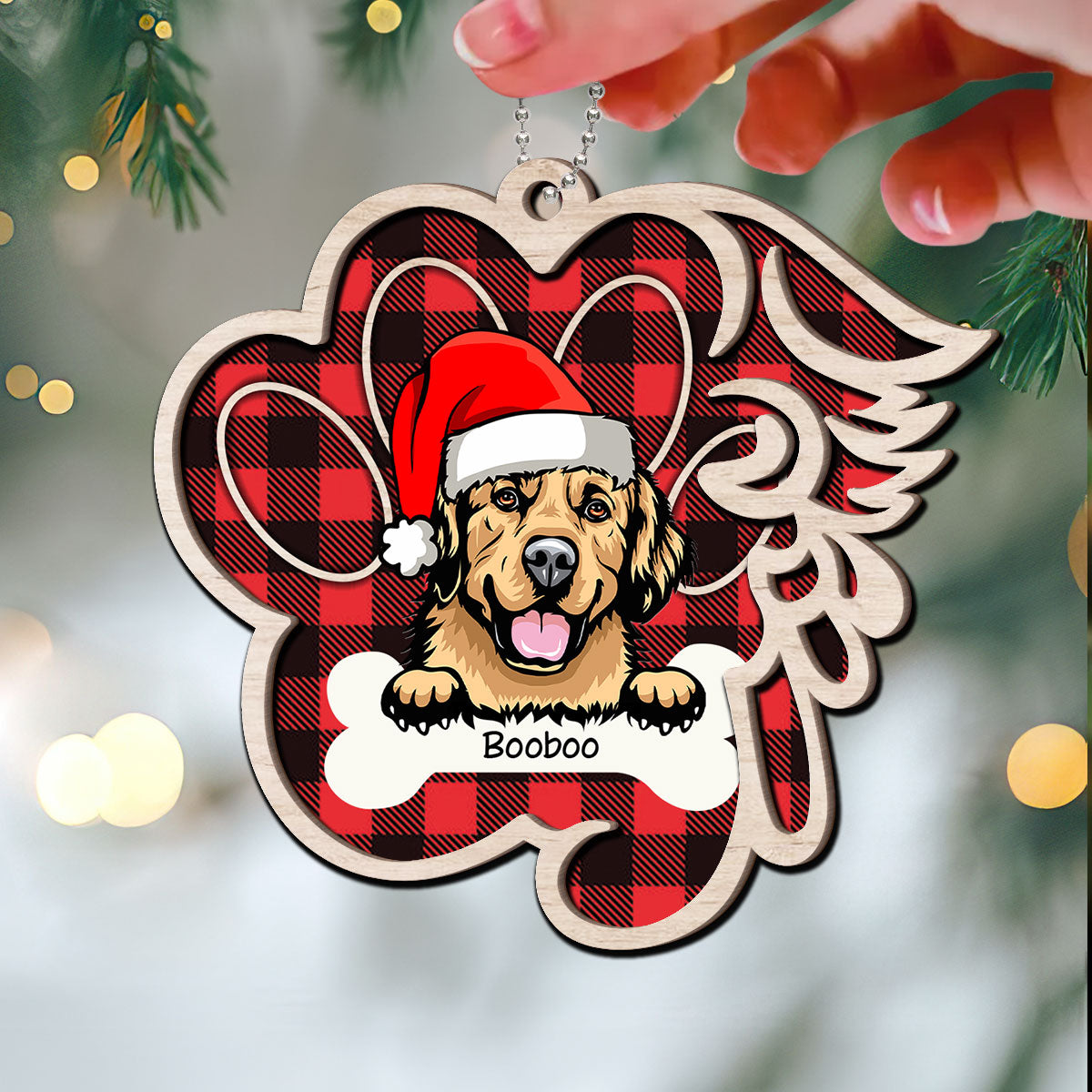Paw & Wing Memorial Dog Personalized Christmas 2-Layer Wooden Ornament
