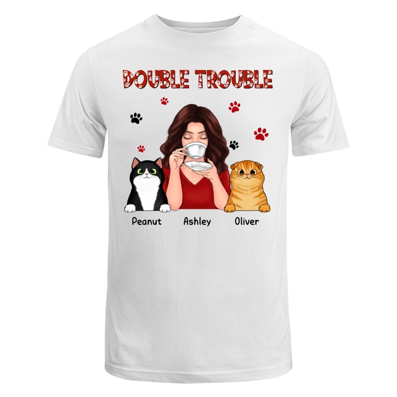 Double Trouble Coffee Girl Fluffy Cats With Paws Personalized Shirt