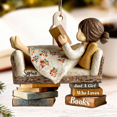 Book Lover Reading Book On Sofa 2D Flat Printed - Personalized Wooden Ornament - Christmas Gift For Book Lover, Bookworm