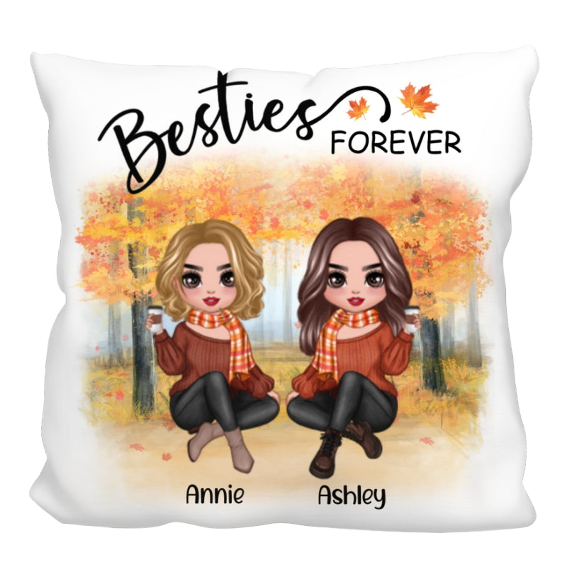 Doll Best Friends Besties Sitting Fall Season Personalized Pillow (Insert Included)