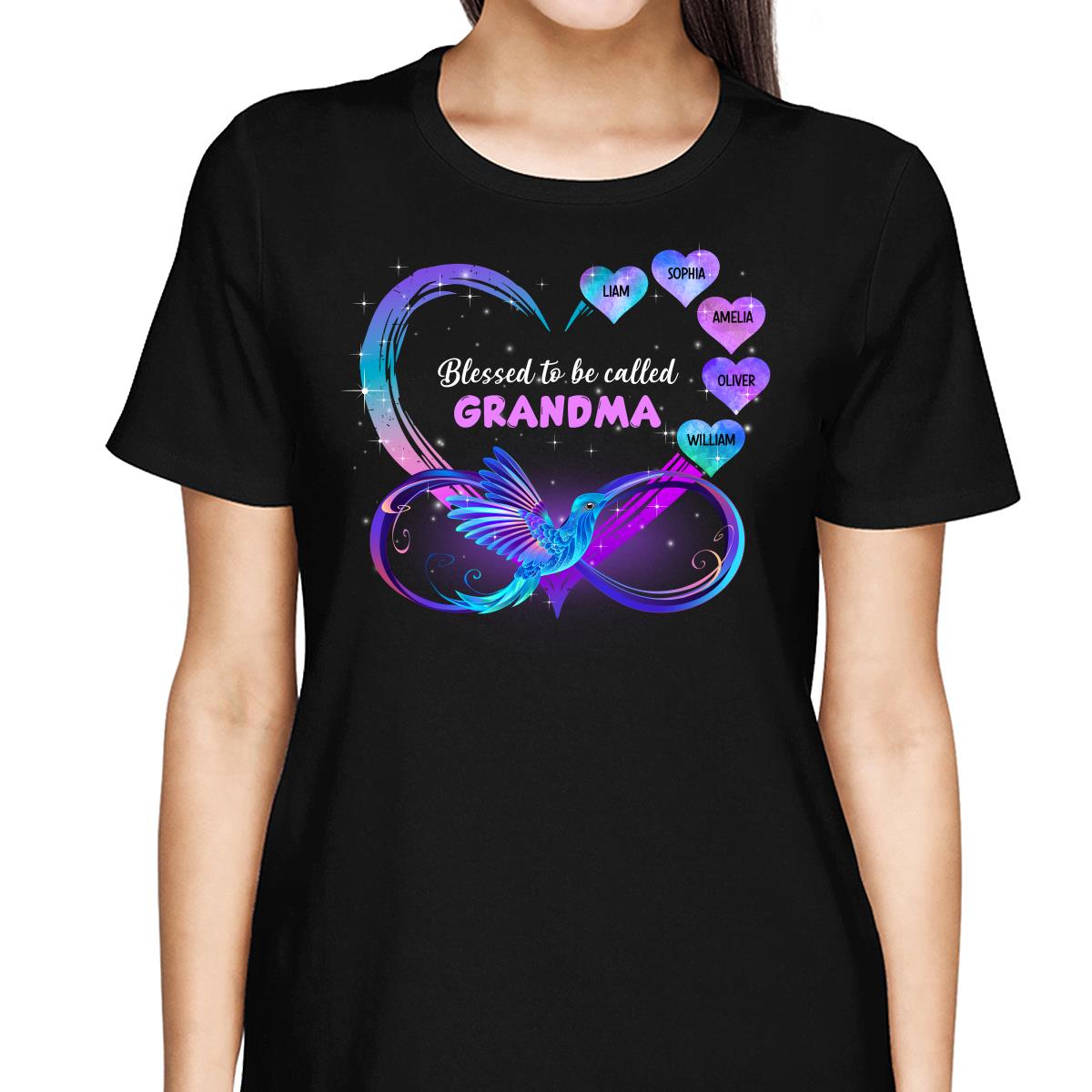 Grandma Mom Heart Infinity Hummingbird Personalized Shirt