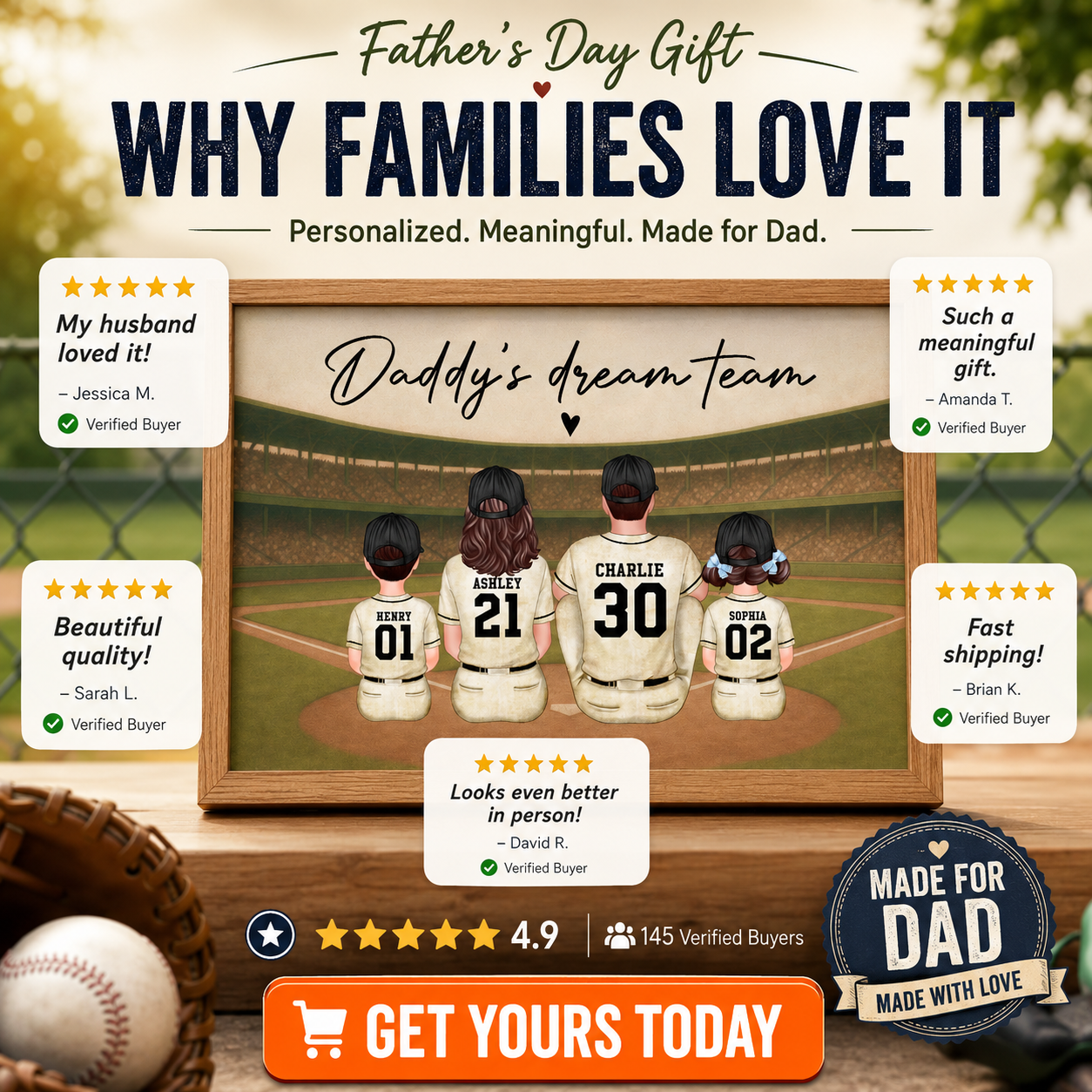 Retro Vintage Baseball Family Dream Team Home Decoration - Personalized Poster - Father's Day Gift For Dad, Gift For Husband, Gift For Grandpa