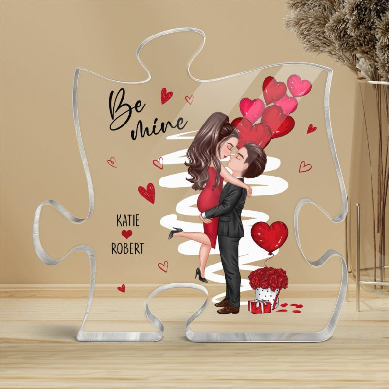 Be Mine Doll Couple Kissing Personalized Puzzle Acrylic Plaque - Gift For Him Gift For Her