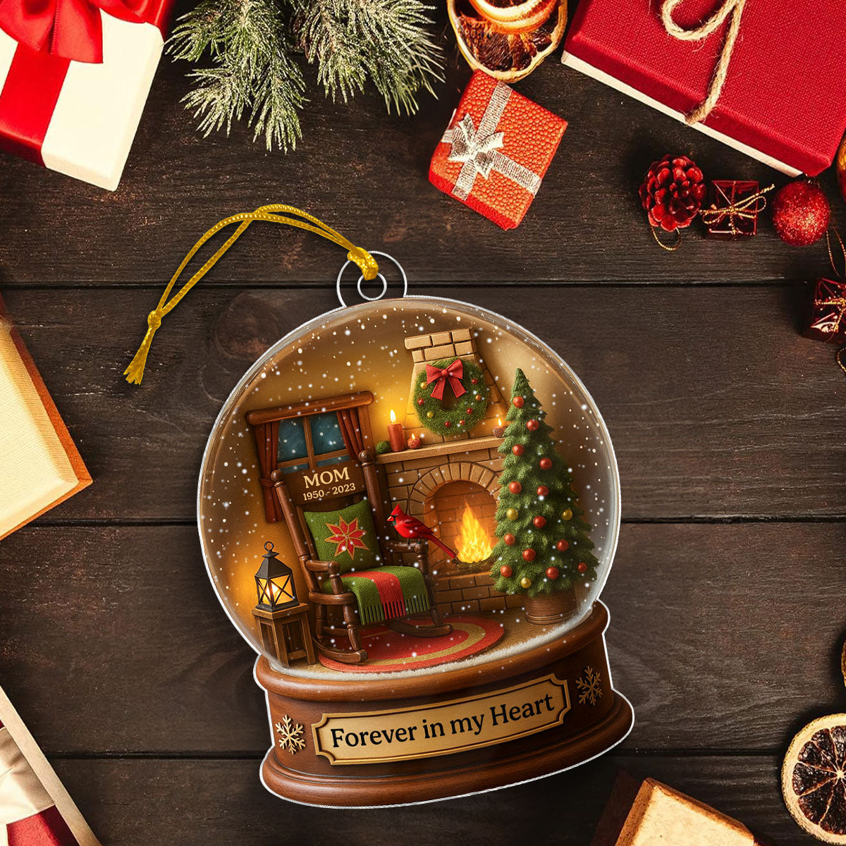 Christmas In Heaven Snow Globe 3D Effect Personalized Acrylic Ornament, Heartwarming Memorial Sympathy Gift