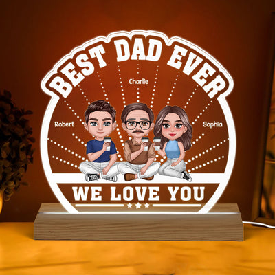 Best Dad Ever Dad Doll Man & Children Personalized Custom Shaped Acrylic Plaque With Warm LED Night Light
