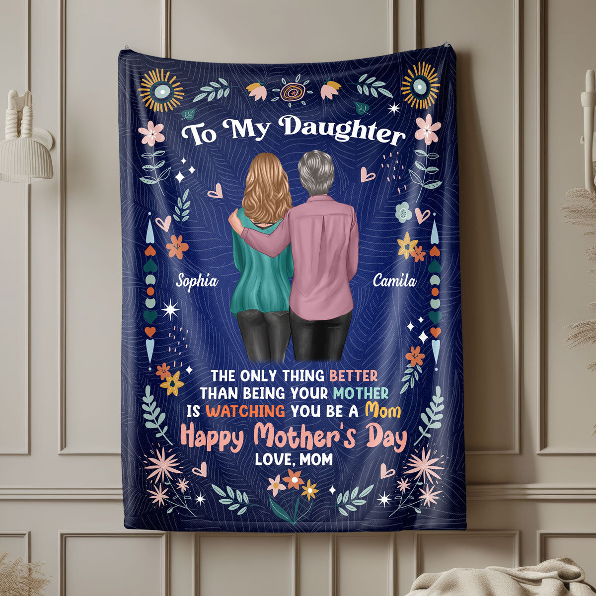 To My Daughter From Mom Happy Mother's Day Floral Personalized Fleece Blanket, Gift For Daughter