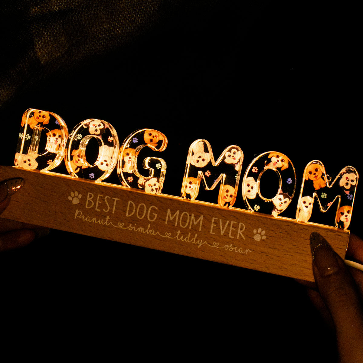 Dog Mom Watercolor Cute Dogs Personalized LED Night Light