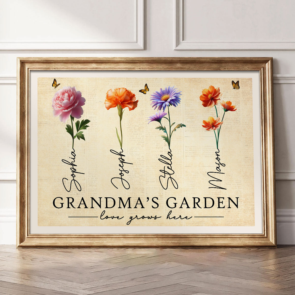 Grandma's Garden 3D Effect Birth Month Flowers Personalized Poster, Birthday Gift For Grandma, Gift or Just Because