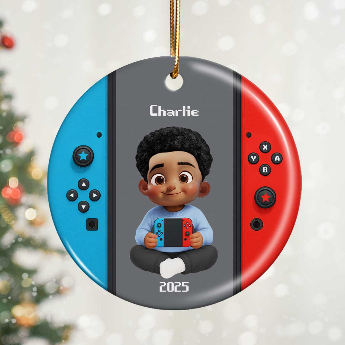 Christmas Gamer - Personalized Ceramic Ornament - Gift for Boys Girls Kids