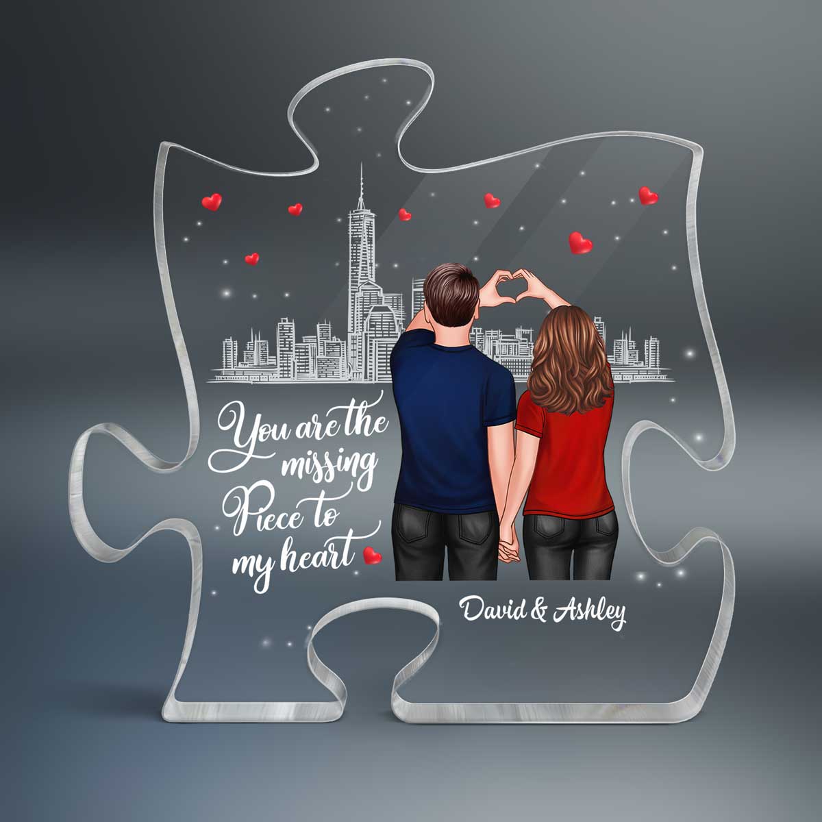 The Missing Piece To My Heart Couple Heart Hands Personalized Puzzle Acrylic Plaque
