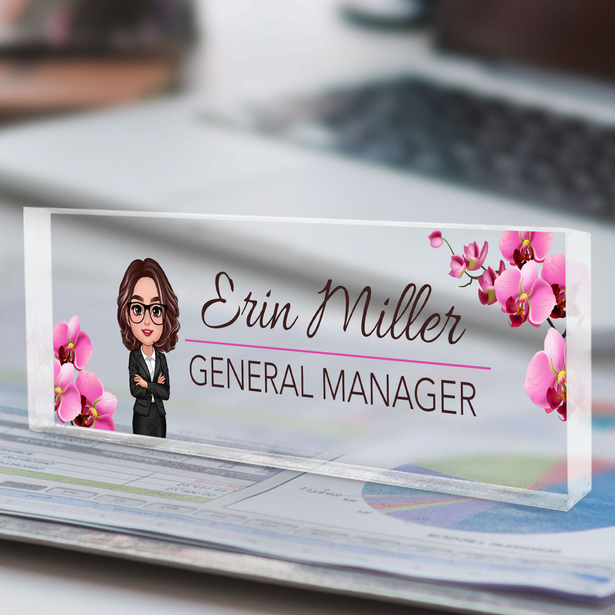 Beautiful Woman Office Personalized Acrylic Desk Name Plate, Office Desk Decor, Gift For Colleagues, Coworkers