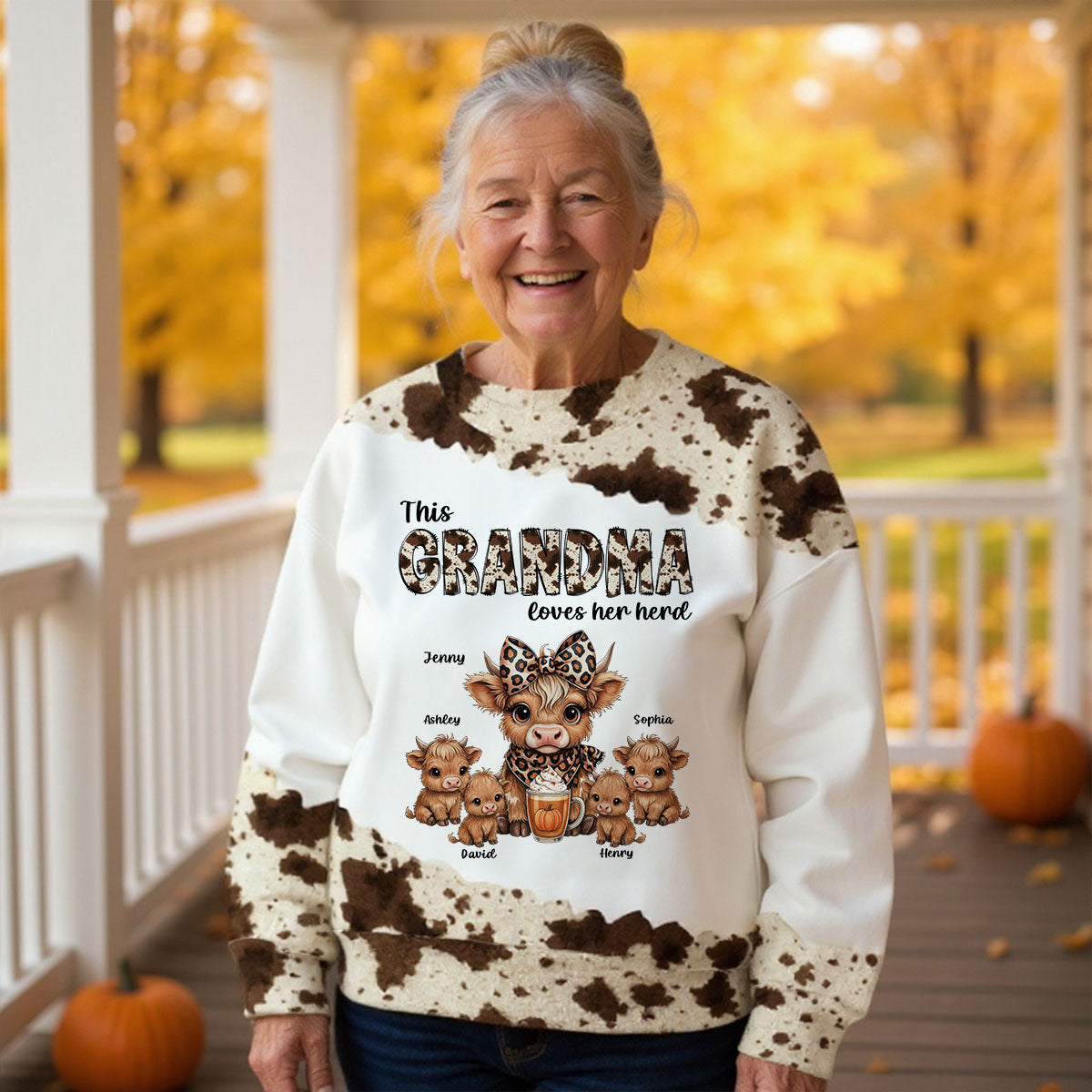 This Grandma Loves Her Herd Personalized 3D Printed Sweatshirt, Cozy Fall Gift for Mom, Grandma
