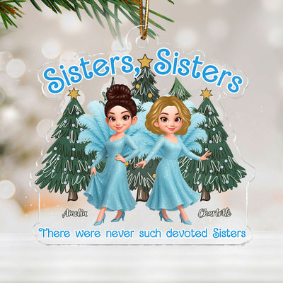 Cute Cartoon Sisters Besties Blue Dress Under Christmas Tree Personalized Acrylic Ornament