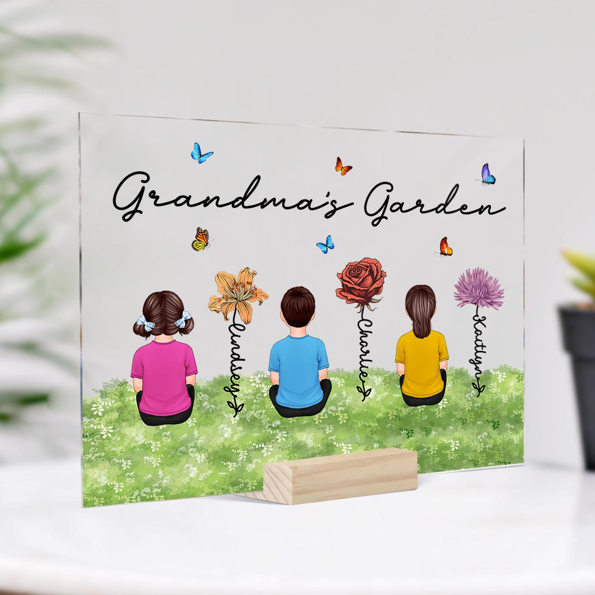 Grandma‘s Garden Grandkids Sitting Vintage Birth Flower Personalized Acrylic Plaque