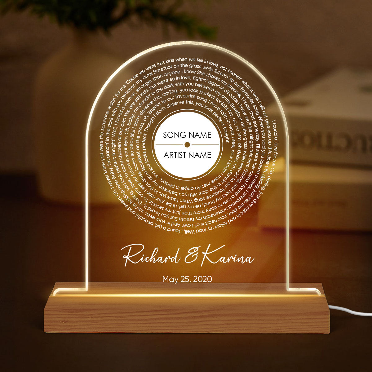 Personalized Vinyl Record Song with Lyrics on Acrylic LED Night Light,  Gift, Personalized Gift for Her, Gift for Him, Wedding Song Gift