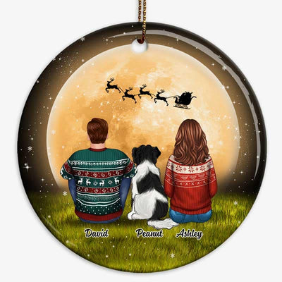 Couple Sitting With Dogs In Moonlight Personalized Circle Ornament