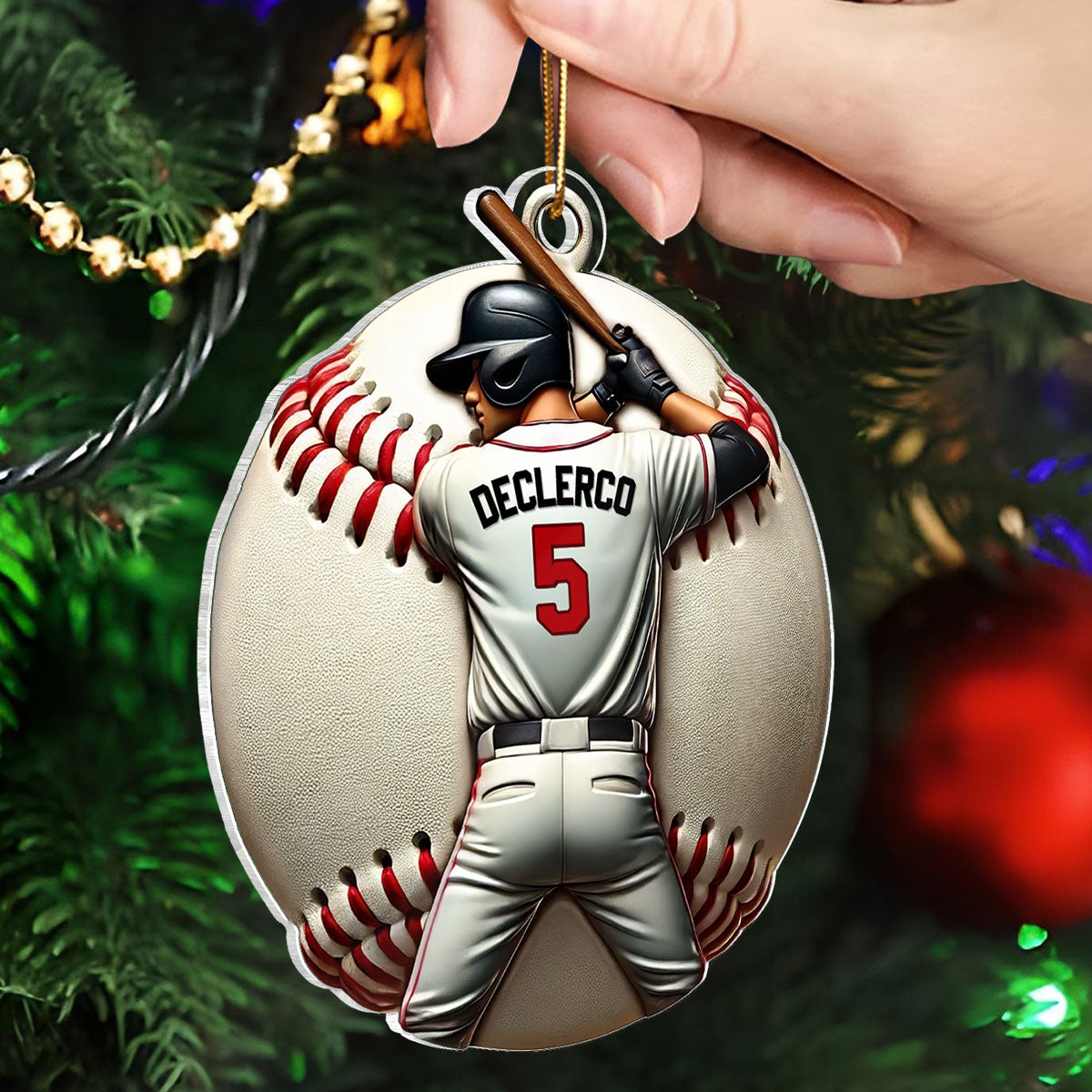 3D Effect Retro Vintage Baseball Player Personalized Acrylic Ornament, Christmas For Baseball Players, Baseball Fans