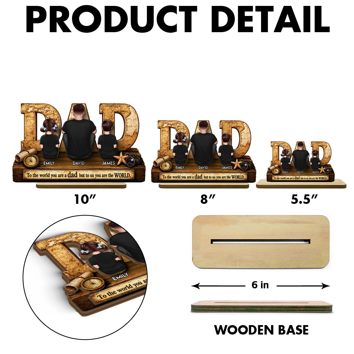 World Best Dad 2D Flat - Personalized Wooden Plaque - Father's Day Gift for Dad, Husband