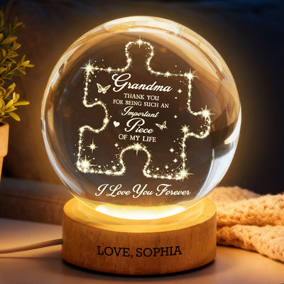 Grandma Thank You Important Piece - Personalized Crystal Ball LED Night Light - Mother's Day Gift For Grandma, Mom