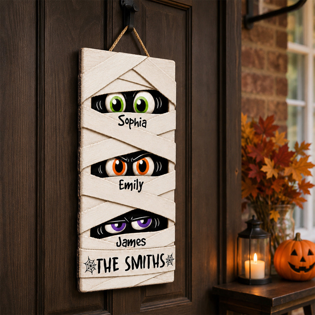 Mummy Family Peeking Eyes 2D Flat - Personalized Wood Sign - Funny Halloween Family Decoration
