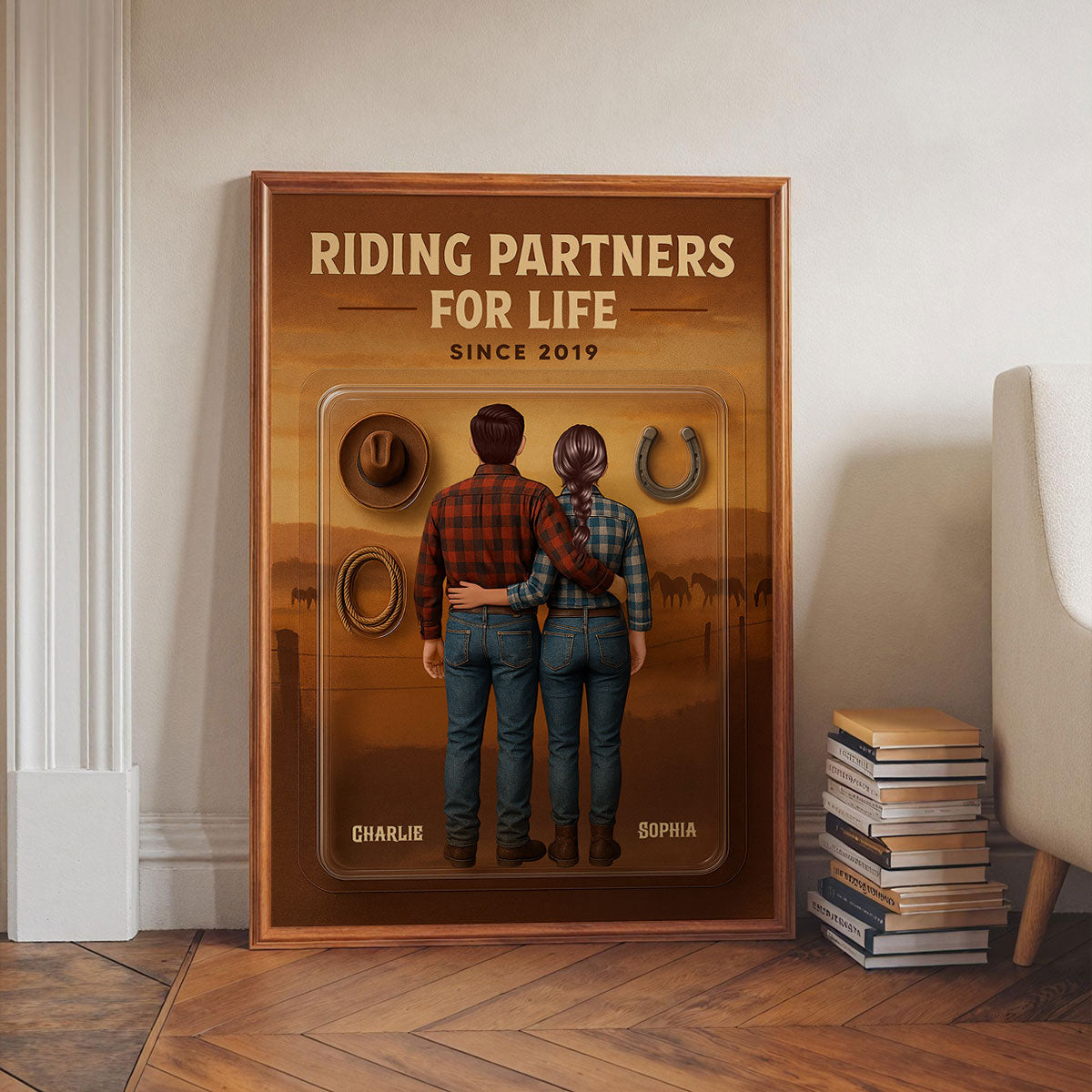 3D Effect Custom Figure Couple Horse Riding Partners For Life Personalized Poster
