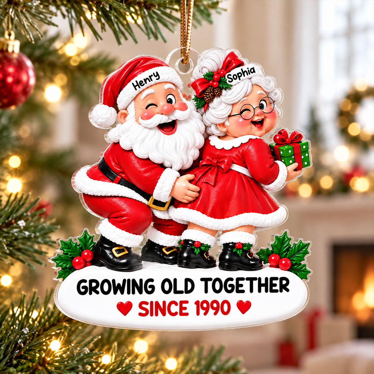 Funny Old Couple Growing Old Together - Personalized Acrylic Ornament - Funny Christmas Gift For Him, For Her, For Husband, Wife