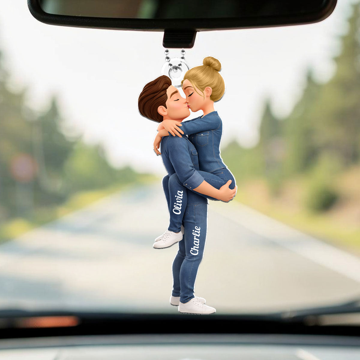 Couple Kissing - Personalized Acrylic Car Hanger - Anniversary, Valentine's Day Gift, Gift For Him, Gift For Her