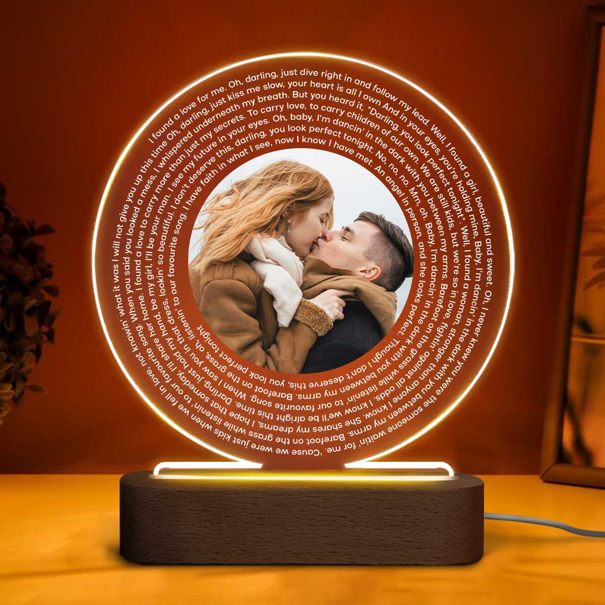 Custom Couple Photo Favorite Song Vinyl Record Personalized Acrylic Circle LED Night Light, Heartfelt Gift For Couple, For Him, For Her