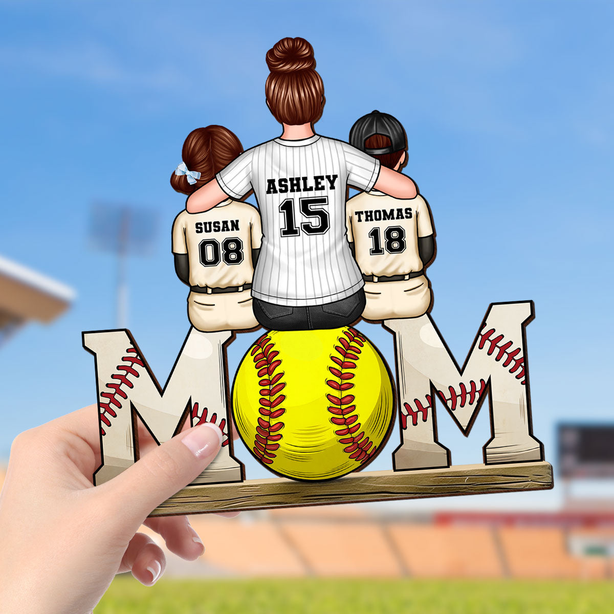 Baseball, Softball Mom And Kids Personalized 2 Layer Wooden Plaque, Gift for Mom, Gift for Wife