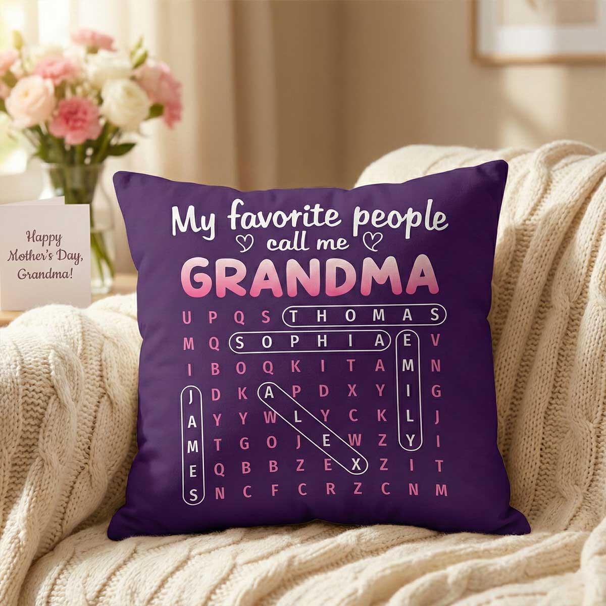 Favorite People Call Me Grandma Word Search Puzzle - Personalized Pillow - Mother's Day Gift For Grandma