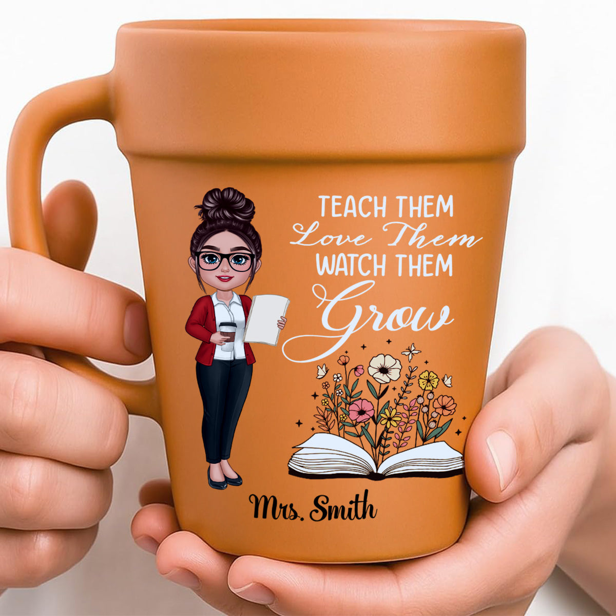 Teacher Teach Them Love Them Watch Them Grow Personalized Plant Pot Ceramic Mug| Back To School Gift