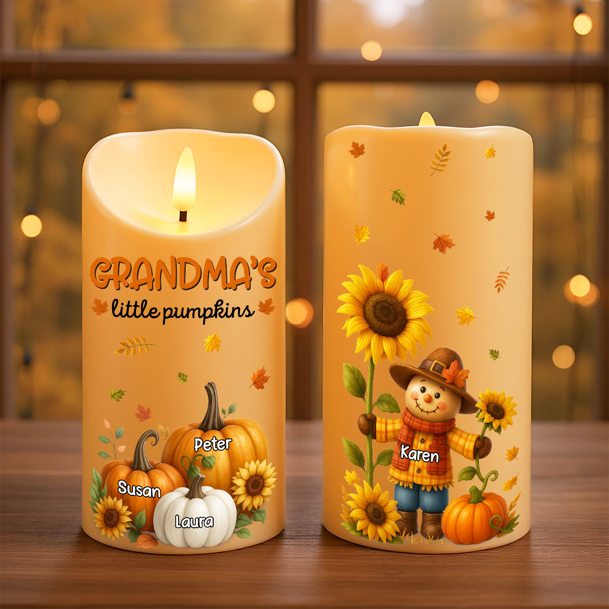 Grandma's Pumpkin Patch Scarecrow Personalized LED Candle, Cozy Fall Decor for Grandma