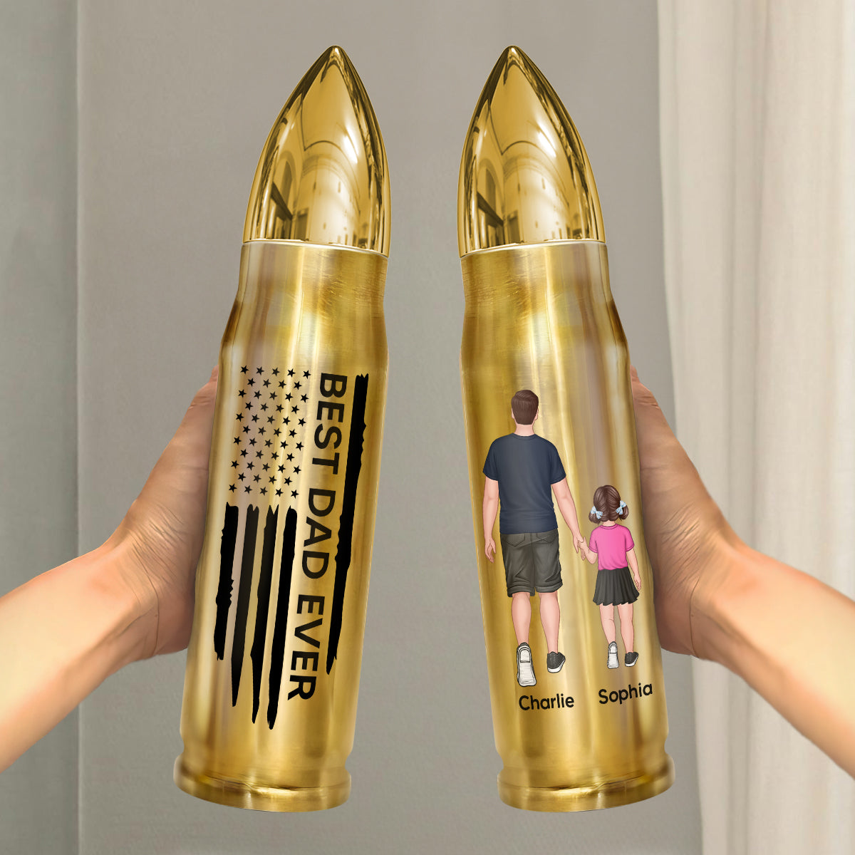 Best Dad Papa Grandpa Ever Man & Kids Walking Nation Flag Gift For Husband Father Figures Personalized Bullet Tumbler