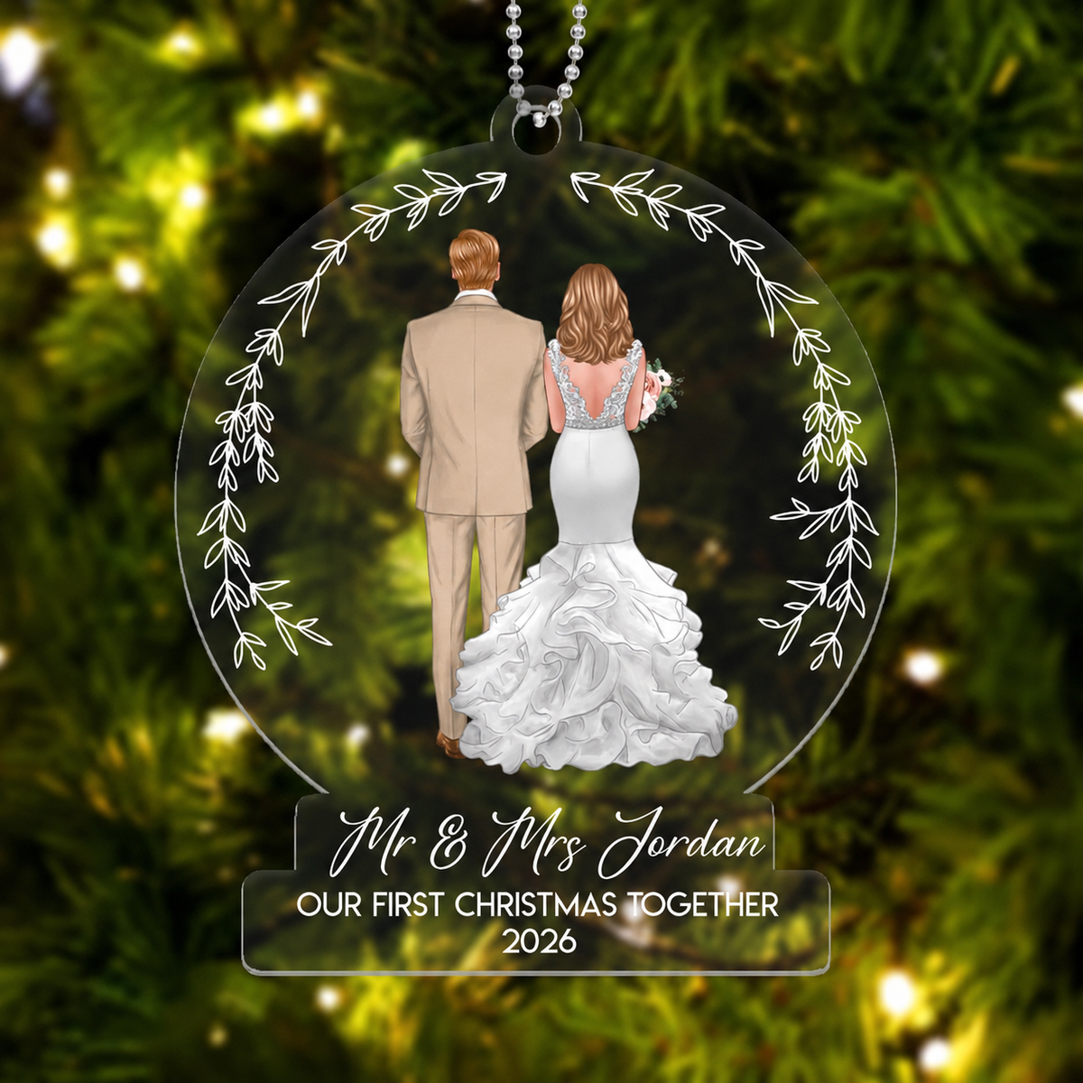 Wedding Couple Back View Dog Personalized Acrylic Ornament