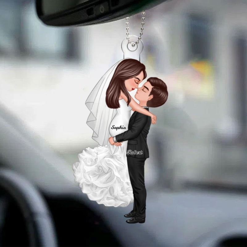 Groom & Bride Hugging Kissing Couple Acrylic Car Hanger, Perfect Anniversary Gift  Gift Wedding Gift For Her For Him