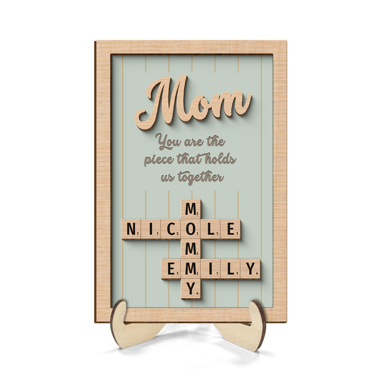 Mom You Are The Piece That Holds Us Together Personalized 2-Layer Wooden Plaque, Crossword Puzzle Art, Gift For Mom