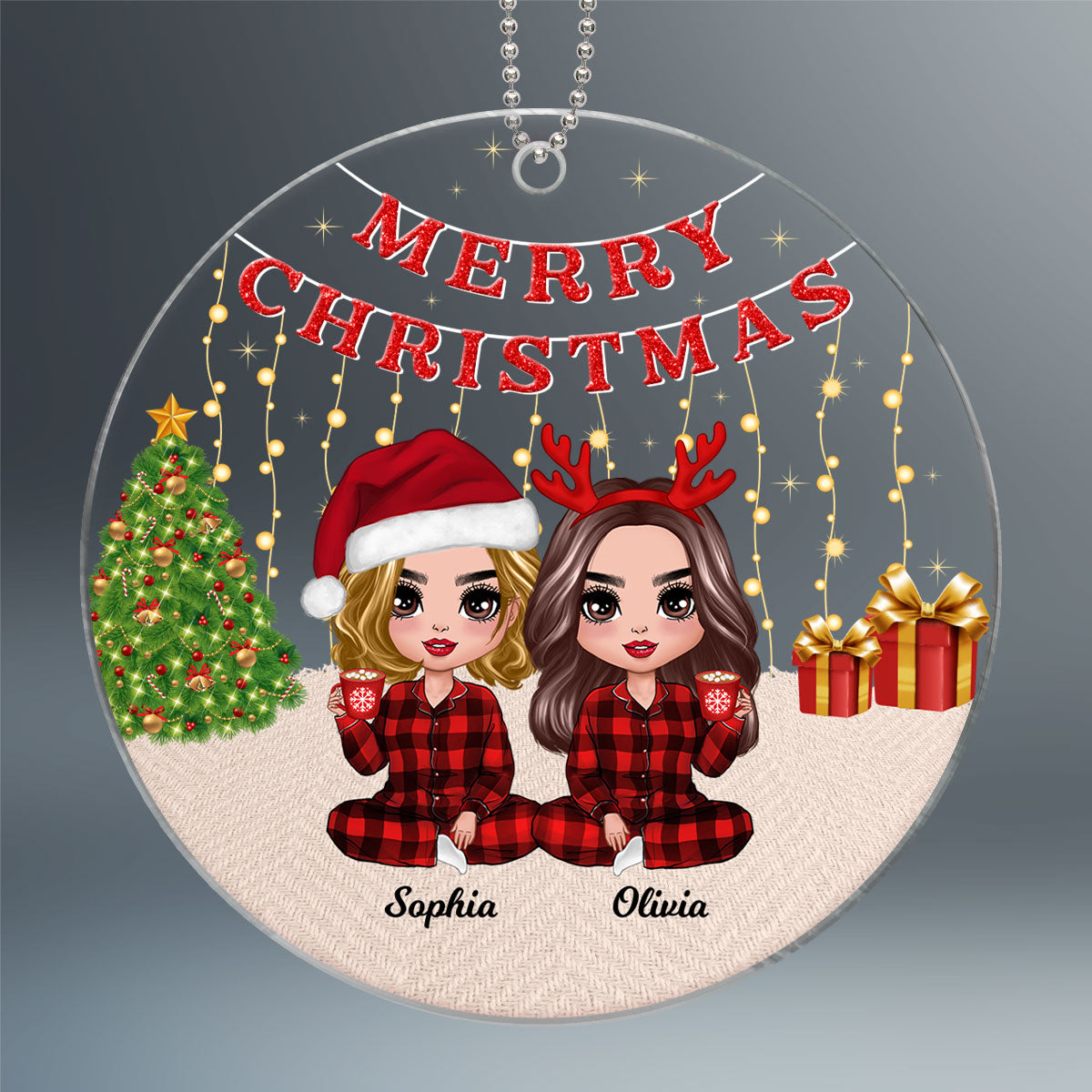 Pajamas Doll Besties Christmas Light Strings Personalized Acrylic Ornament