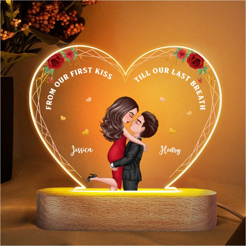 Hugging Couple From Our First Kiss Personalized Heart Plaque LED Night Light - Acrylic LED Lamp