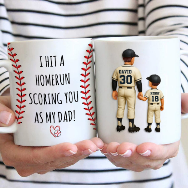 I Hit a Home Run Scoring You as my Dad Personalized Mug, Father's Day Gift for Baseball Dad