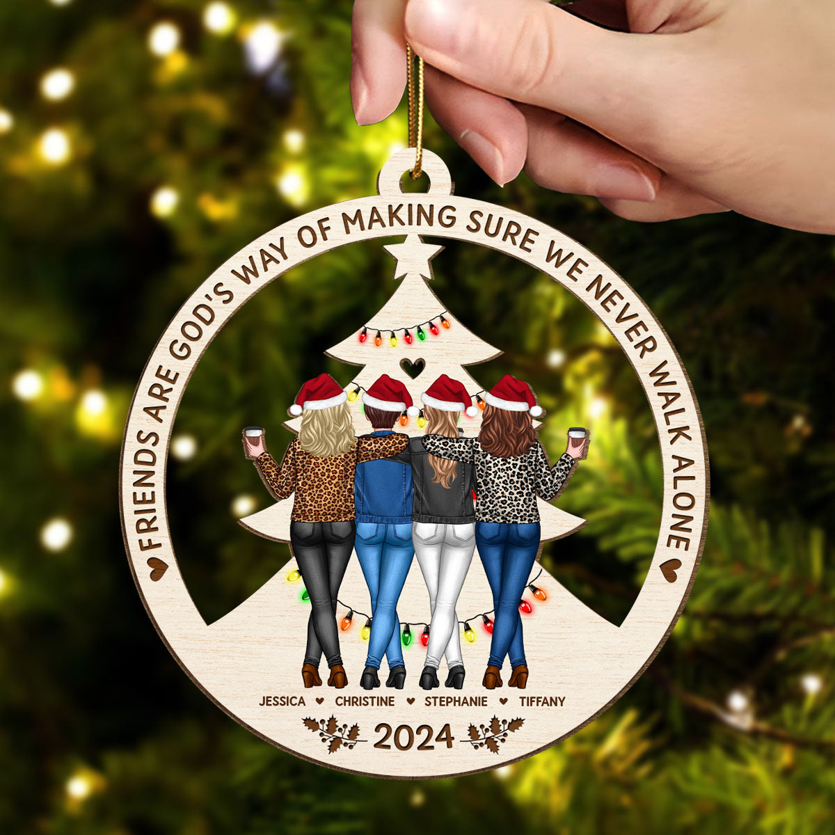 Standing Besties Sisters Back View Never Walk Alone Personalized Wooden Ornament