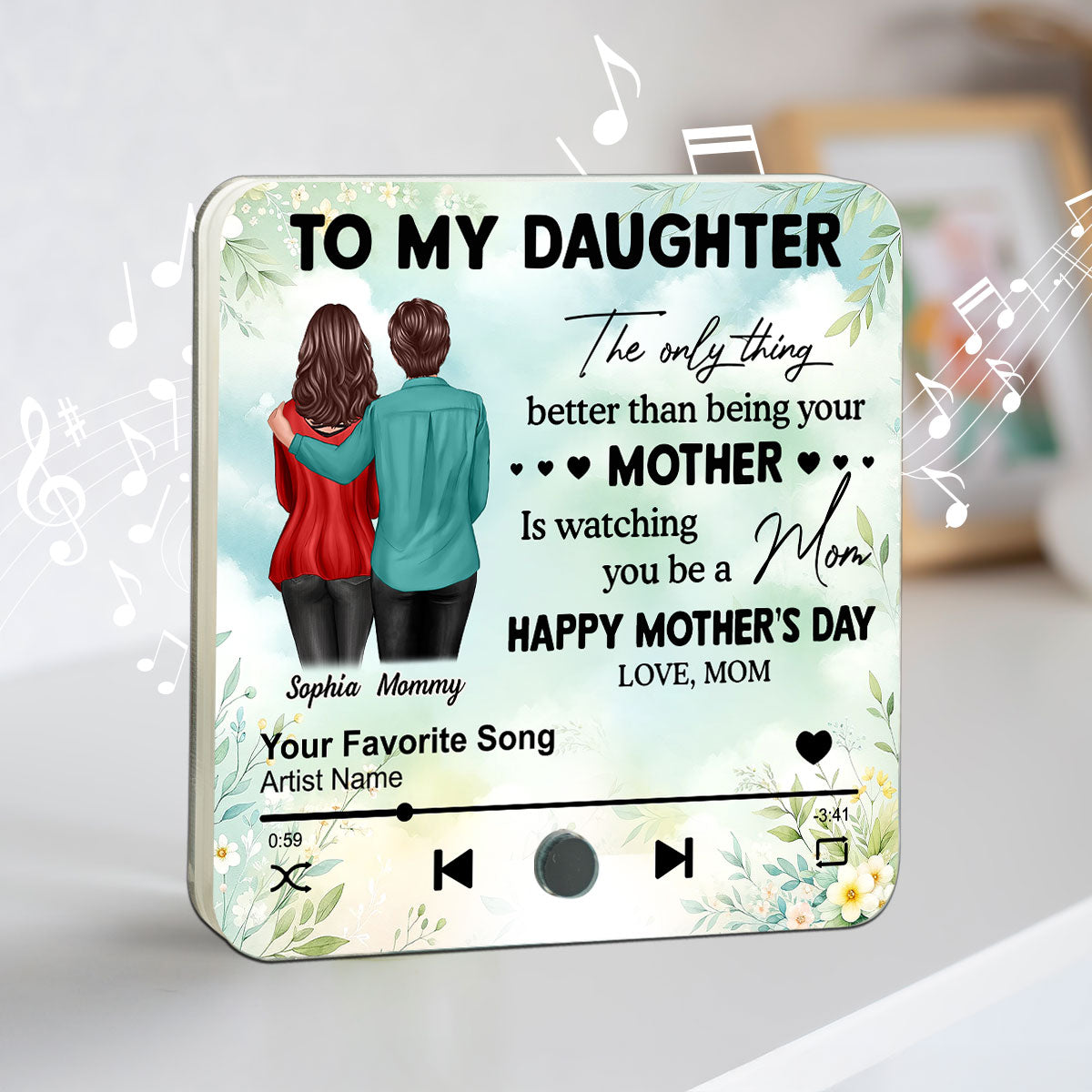 To My Daughter From Mom Personalized Music Fridge Magnet, Heartfelt 2025 Gift For Daughter