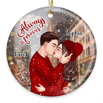 Romantic Couple Kissing On The Street Always & Forever Christmas Personalized Circle Ornament