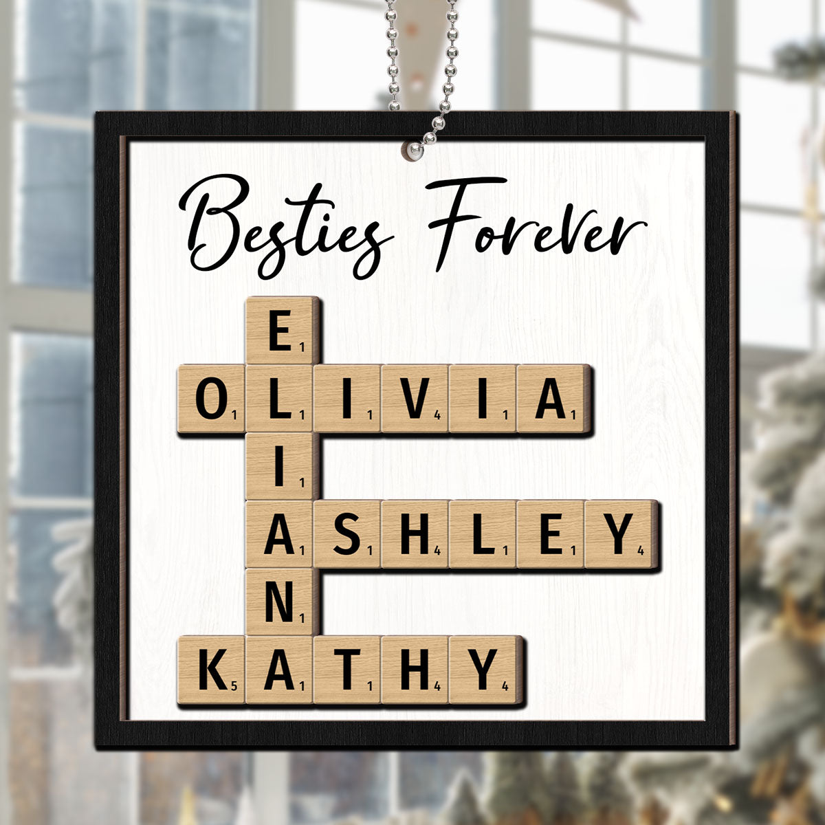 Besties Forever Unique Crossword Puzzle Art Christmas Gift For Best Friends Personalized 2-Layer Wooden Ornament