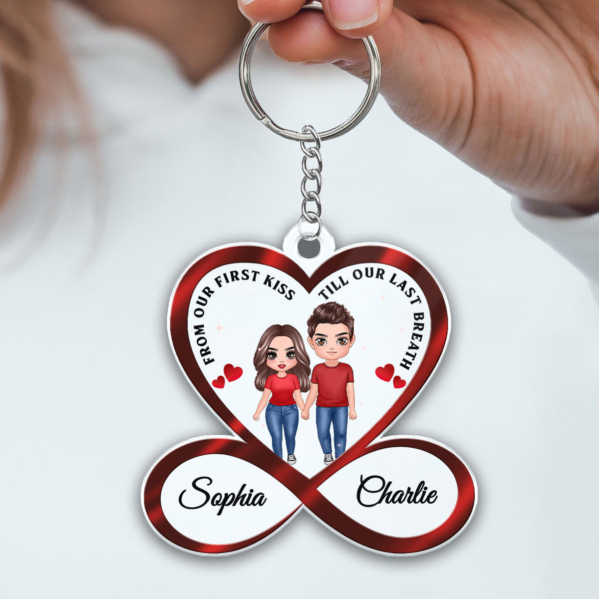Infinity Heart Doll Couple Standing Anniversary Gift For Him Gift For Her Personalized Acrylic Keychain