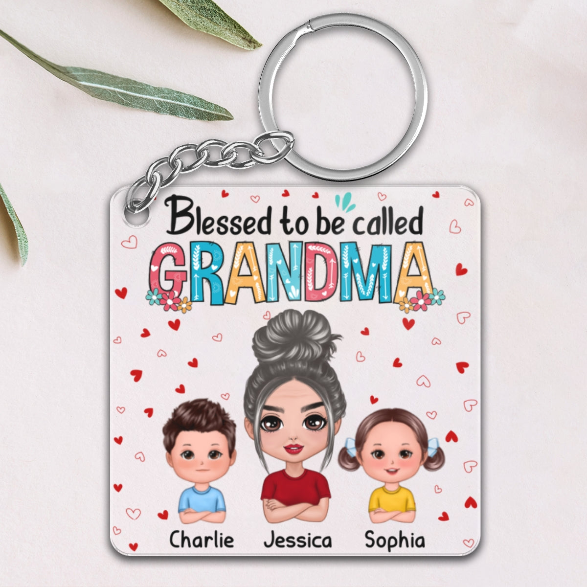 Blessed To Be Called Grandma Heart Doll Grandma Grandkids Personalized Acrylic Keychain
