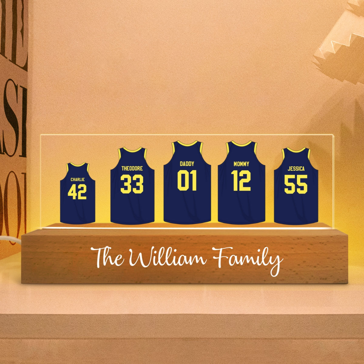 Basketball Family Personalized Acrylic Block LED Night Light